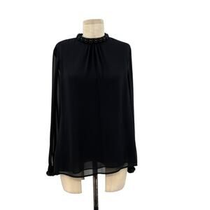 Ted Baker Klaree Top Blouse‎ Beaded Jeweled Neckline Sheer Black Size 3 US 8